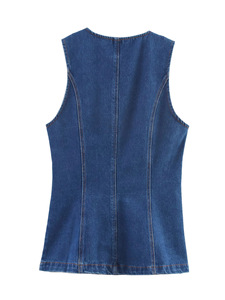 <span class=keywords><strong>AliExpress</strong></span> Cross Border 2025 verano <span class=keywords><strong>Mujer</strong></span> corto botón frontal Casual Denim Tank Tops 100% algodón transpirable - Product Image 3