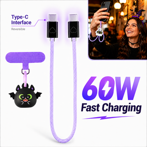 Cable de Carga Rápida de 60W con Correa Oculta para Muñeca, Diseño de Calabaza y Murciélago, Universal para Laptop y Teléfono, USB C a USB C - Product Image 1