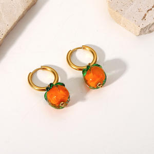 Pendientes de plata de primera ley con forma de fruta y naranja para mujer, aretes pequeños, plata esterlina 18, Circonia cúbica, zirconia, circonita, zirconita, circón, dorado, 18K - Product Image 2