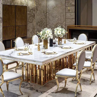Ensemble de table à manger rectangulaire de style nordique moderne de luxe avec base en acier inoxydable et plateau en marbre durable pour 8 personnes