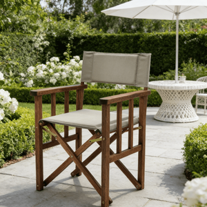 Chaise de directeur pliable professionnelle au design épuré, avec structure en bois de hêtre, pour négociations en extérieur, patio, bureau, terrasse, réunions et réceptions - Product Image 4