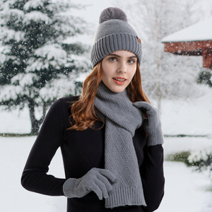 <span class=keywords><strong>Ensemble</strong></span> <span class=keywords><strong>bonnet</strong></span>, <span class=keywords><strong>écharpe</strong></span> et gants tricotés chauds d'hiver pour <span class=keywords><strong>femme</strong></span> LCZTN avec protection des oreilles, circonférence de la tête 58-60CM, détection par aiguille - Product Image 1