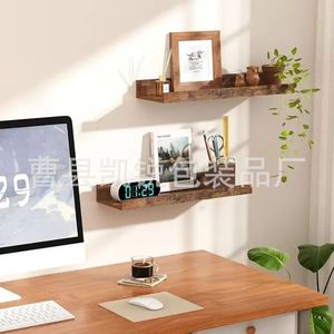 Wooden Floating <b>Shelf</b> <b>Wall</b> <b>Mounted</b> Rectangle 1 Layer Christmas Decoration Display Rack Living Room Storage Organizer - Product Image 3