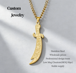 Ispirare la fabbrica di gioielli custom Imam Ali <span class=keywords><strong>Zulfiqar</strong></span> spada coltello ciondolo collana arabica calligrafia uomo amuleto per gli uomini e le donne - Product Image 1