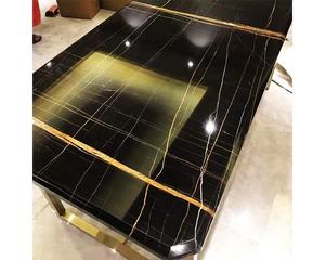 Luxe Nature Marbre Noir <span class=keywords><strong>Aziza</strong></span> Noir Et Or Marbre Pour Bar Hôtel Cuisine Table À Manger Dalle De Marbre Or Noir - Product Image 6