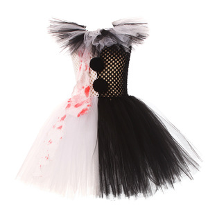 Costume de clown tueur effrayant, art terrifiant, filles qui saignent, robe de tutu fantaisie d'Halloween, tenue de cosplay de Joker pour enfants, vêtements de fête - Product Image 2