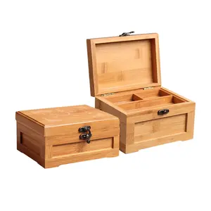 Scatola di gioielli in legno flip top, scatola di immagazzinaggio multi griglia, scatola di gioielli in bambù e legno