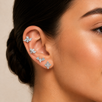 Vente en gros de bijoux de piercing pour cartilage pour enfants en titane F136 à dos plat, modèles labret, clous, zircon, aile de papillon, motif vigne, étoile