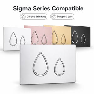 Plaque de chasse d'eau double compatible avec la série <span class=keywords><strong>Sigma</strong></span>, avec anneau de finition chromé, bouton en forme de goutte d'eau, pour réservoir encastré - Product Image 1