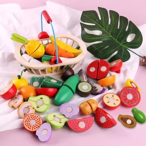 <span class=keywords><strong>Montessori</strong></span> giocattoli educativi <span class=keywords><strong>cucina</strong></span> in legno taglio giocattolo cassa di tagliare e giocare frutta e verdura assortita Set - Product Image 2