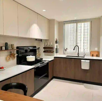 Ensemble complet d'armoires de cuisine en contreplaqué au design moderne personnalisable avec finition mélamine, 5+ tiroirs, montage mural, évier, robinet et tiroir de rangement
