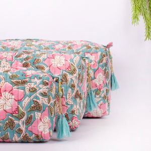 Quilted Custom Eco-friendly Cotton Women's Makeup Bags Large Portable Travel for <b>Cosmetic</b> <b>Organizer</b> Foldable Wash Pouches - Product Image 5