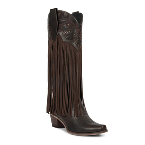 WETKISS Bottes Western pour Femme, hauteur genou, à franges et pompons, avec fermeture éclair latérale, bout pointu, talon moyen, style Cowgirl, pour Concerts Country - Product Image 1