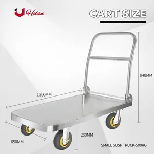 Uholan SUSP-500 Foldable Stainless Steel Platform Hand Truck Trolley Cart Capacity 500kg With 4 Elastic Rubber Wheels