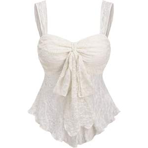 Haut peplum sans manches en dentelle pour femme, à nouer devant, respirant, idéal pour l'été - Product Image 1