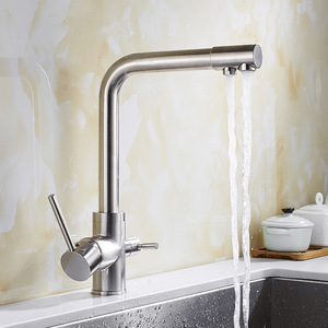 <span class=keywords><strong>Robinet</strong></span> de cuisine monocommande tout cuivre avec valve en céramique, eau chaude/froide, bec rotatif, fonction eau potable directe, finition or européen - Product Image 4
