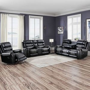 Conjunto de Sofás Reclinables Eléctricos de Cuero con Consola de Almacenamiento para Sala de Estar - Product Image 1