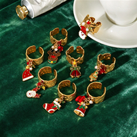 Bague ajustable ouverte en acier inoxydable avec breloque émaillée de Noël, motif Marteau, Père Noël, Renne, Cloche, Arbre, Bijou cadeau de fêtes