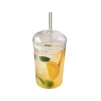 Gobelet en verre pour bar à domicile, 16 oz, mignon, avec couvercle et paille, transparent, esthétique, pour café, soda, eau, verre en cristal, tasse à café