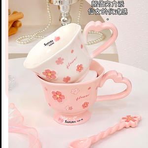 Tasse en céramique classique de fleurs de cerisier avec cuillère pour le café de bureau des femmes utilisation micro-ondes et lave-vaisselle cadeau d'affaires Portable - Product Image 3