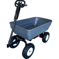Chariot à benne basculante moderne en acier robuste gris, remorque utilitaire de jardin, plateau en polyéthylène, chariot à benne basculante, plateau en plastique