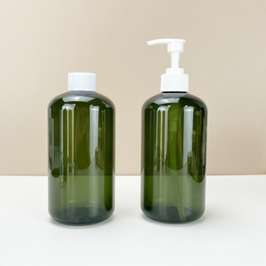 Botella de Plástico PET Verde con Tapa Dosificadora Blanca de 200ml 250ml 300ml 500ml, Botella de Plástico Vacía para Cosméticos, Champú y Loción con Tapa de Rosca - Product Image 1