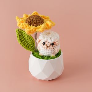 Pot de fleurs au crochet fait main : Tournesol, Rose, Tulipe – Décoration maison et voiture, Cadeaux – Fleur au crochet dans un pot - Product Image 4