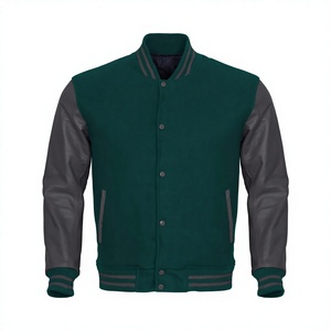 Chaqueta Varsity de Béisbol Personalizada para Hombre, de Alta Calidad, Verde Oscuro, con Mangas de Cuero y Bordado Personalizado - Product Image 1