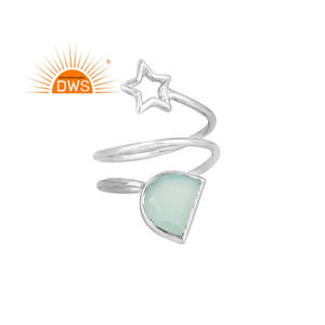 Bague en argent sterling avec pierre précieuse en chalcédoine aqua de collection classique, bague à bande spirale de créateur, vente en gros, charme étoile, bijoux - Product Image 1