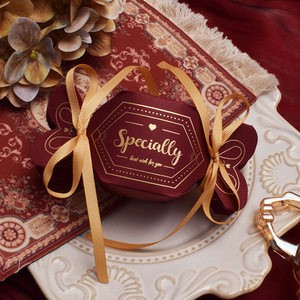 Hexagon Gift <b>Boxes</b> With Gold Foil Printing And Ribbon Decorations For Wedding Or Special Occasions - Product Image 4