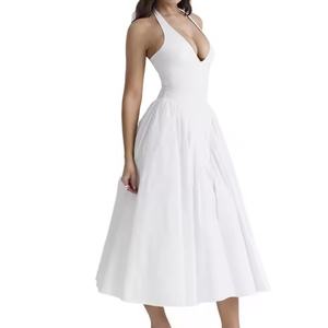 ชุดเดรสยาวทรงเอสำหรับผู้หญิง ดีไซน์คอร์เซ็ทสีขาวสุดเซ็กซี่และหรูหรา เหมาะสำหรับฤดูร้อน พร้อมดีเทลจีบระบายยาว - Product Image 2