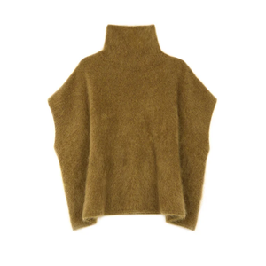 Poncho en cachemire brossé personnalisé pour <span class=keywords><strong>femme</strong></span>, couleur Ocre, <span class=keywords><strong>col</strong></span> châle, sans manches, cape en tricot moelleux, pull chaud superposé - Product Image 4