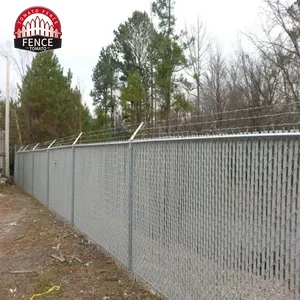 High Security Galvanized Chain Link Fence Single Support Arm With Barbed Concertina Wire On The Top