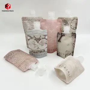 Custom Full Print Refill Flip Cap Spout Pouch Liquid Cream Lotion Cosmetic Plastic Bottle Carry on Travel Packaging Bag Sachet