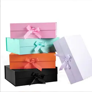 定制品牌矩形折叠服装包装纸礼品盒，带丝带手柄