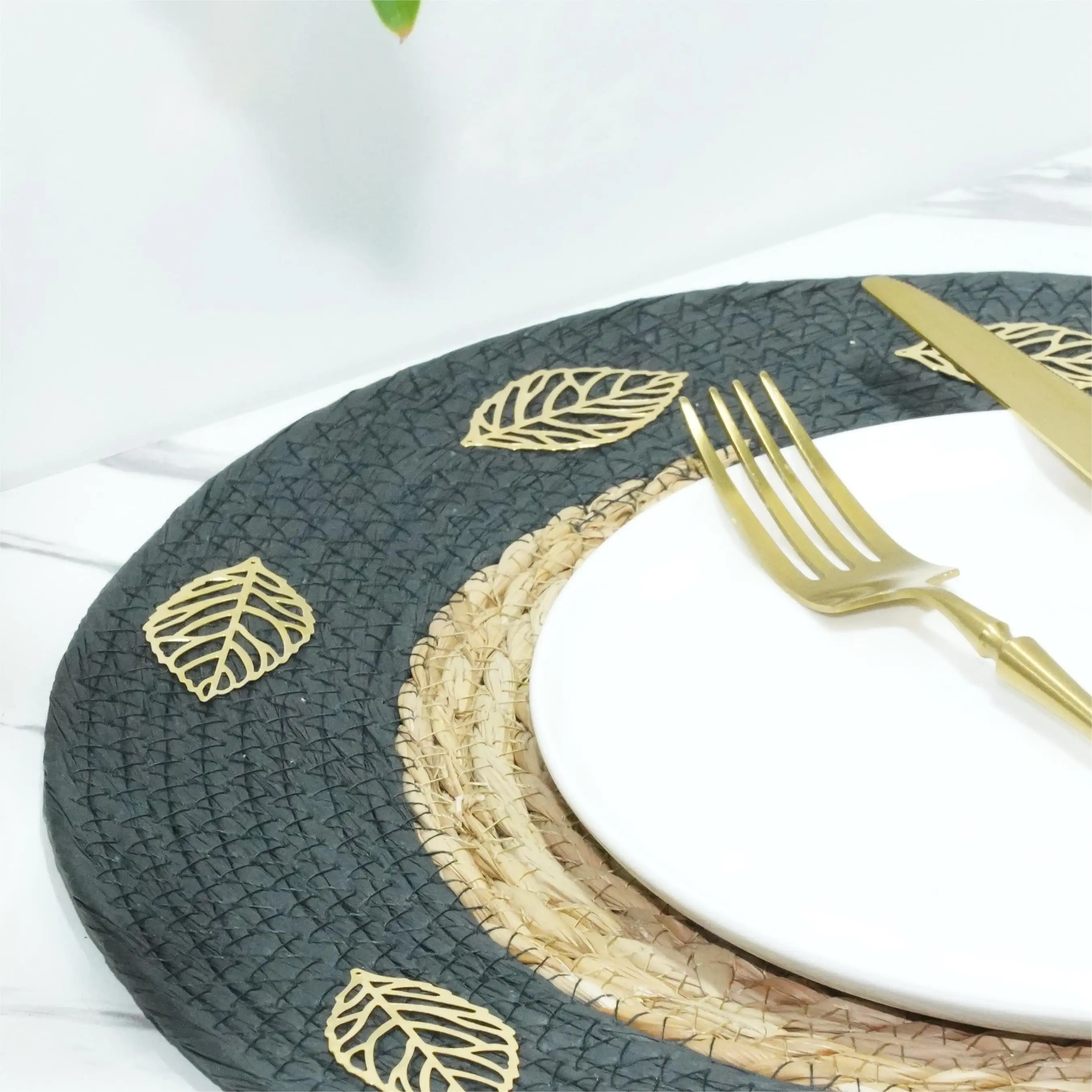 Tissé chargeur assiette paille napperon plat séchage tapis comptoir décoration Table à manger napperons