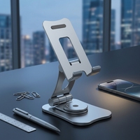 Support de téléphone et tablette en aluminium réglable en hauteur, rotatif à 360°, pliable, support de bureau multi-angles réglable pour iPad