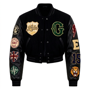 ZABEX SPORTS Custom Women's Cropped Varsity Jacket with <b>Covered</b> <b>Button</b> Closure Satin Fabric Premium Quality Autumn Outerwear - Product Image 1