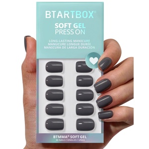 ชุดเล็บปลอม BTARTBOX แบบใช้ซ้ำได้ ขายส่ง เล็บปลอมทรงสั้น สี่เหลี่ยมมน ทำมือ สีเทาเข้ม เนื้อเจลนิ่ม แบบกดติด X พร้อมขายส่ง - Product Image 1