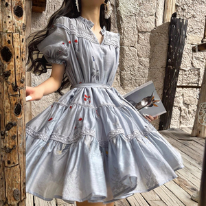 Per TWOTWINSTYLE da donna eleganti abiti ricamati Vintage con stampa romantica abiti lunghi con lacci e lanterna estiva - Product Image 3