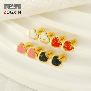 ZOGXIN Heart Stud <b>Earrings</b> 18K Gold Plated Stainless Steel Small Polka Dot Fashion Jewelry Gift For Women - Product Image 1