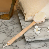 Bambou salle de bain brosse de bain PP fibre dos épurateur brosse de Massage éponge et sac en maille pour salle de bain utiliser spa accessoires
