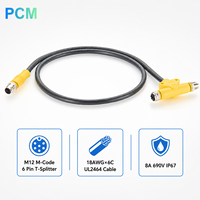 Kabel Koneksi T-Splitter M12 M-Code 6 Pin 2 Male 1 Female untuk Motor 3-Fasa, Otomasi Industri, Jaringan Distribusi Daya