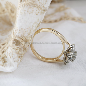 Igi/gia แหวนแต่งงาน/แหวนหมั้นเพชรแบบวินเทจ14K สีเหลืองและสีขาวทองสำหรับผู้หญิงเหมาะสำหรับเป็นของขวัญงานครบรอบ - Product Image 1