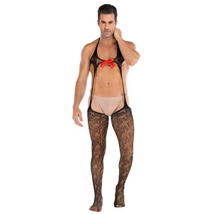 Bodystocking de rejilla sexy con lazo para hombre y mujer - Product Image 4