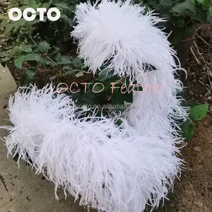 Boa de plumas de colores decorativa esponjosa al por mayor, accesorio para ropa de fiesta, Boa de plumas de avestruz blanca de 8 capas