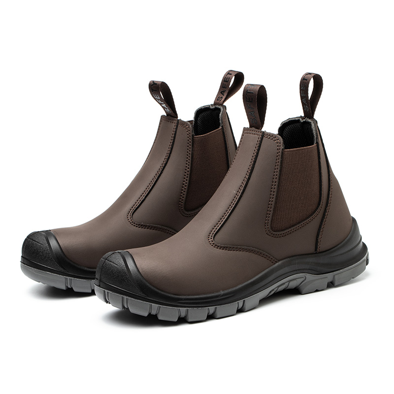 Helsea-botas de seguridad con punta de acero para hombre, zapatos transpirables de cuero a prueba de agua, color negro