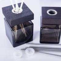 Diffuseur de parfum en verre aromatique carré noir de luxe vide de 100 ml avec bouchon en bois, modèle KST-DF