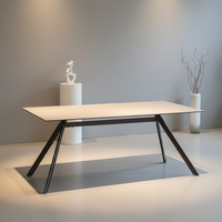 Mueble de Hogar Extensible y Plegable, Moderno, de Lujo, con Cubierta de Cerámica Rectangular Delgada y Patas de Acero Inoxidable, Ecológico