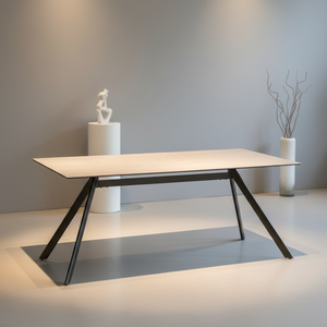 <strong>Thin</strong> Modern Luxury Rectangle Ceramic Top Stainless Steel-Legged Extendable Foldable Eco-Friendly Apartment-Friendly <strong>Dining</strong> <strong>Table</strong> - Product Image 1